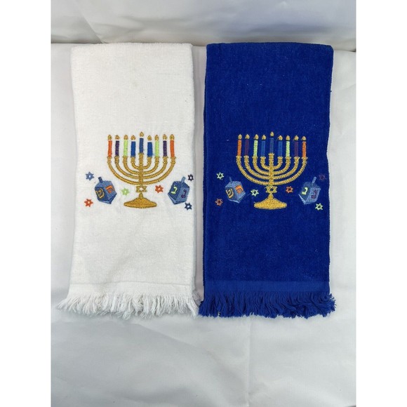 2 Pcs Set Rite Lite Chanukah Sparkle Printed Towel 1 White‎ & 1 Blue 24x15” - Picture 1 of 6